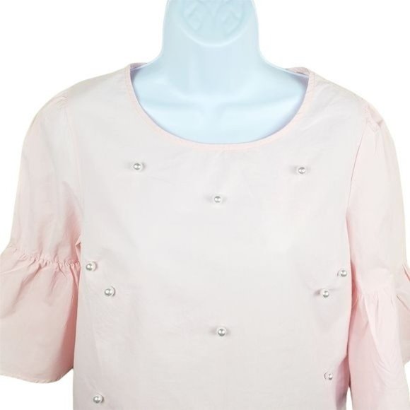 iu womens bell sleeve  S Pink White  pearl top Ruffle - Picture 2 of 8